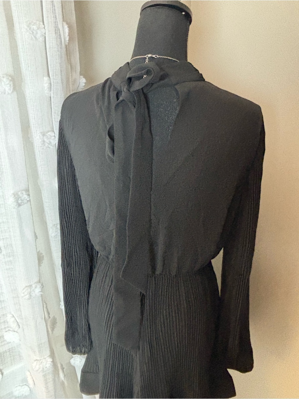 NEW Milly Black Long-Sleeve Pleated-Waist Dress Size 8 - Picture 9 of 15